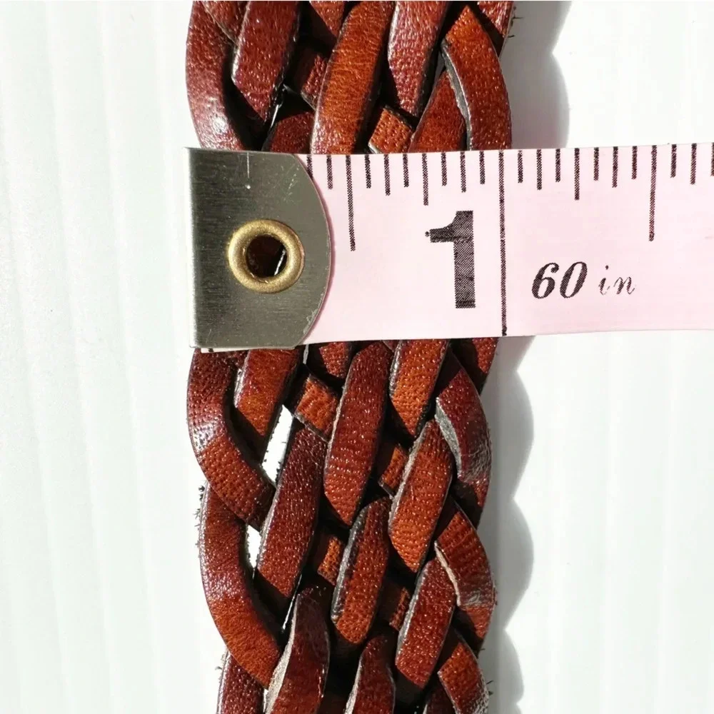 Vintage Crocodile Back, Woven Leather Belt Brown Silver Decorative Buckle